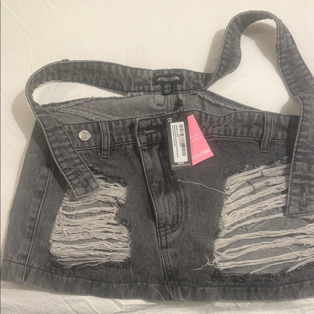 PrettyLittleThing Black Distressed Denim Skirt